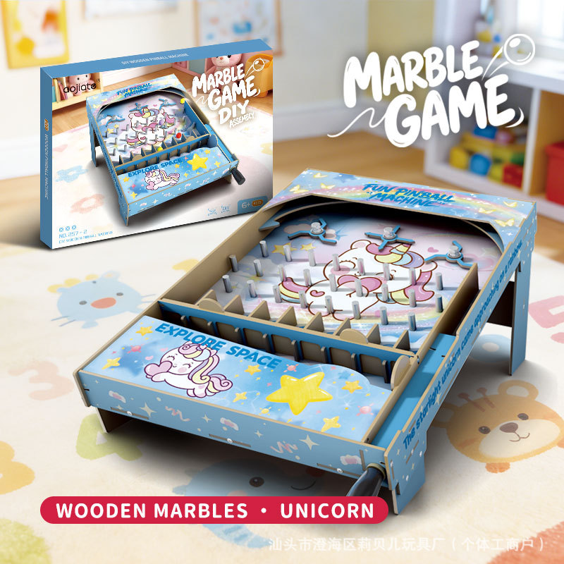 Juegos de marmol de madera DIY para niños transfronterizos Unicornio espacial ensamblado a mano Juguetes de mesa de puzzle temáticos 1