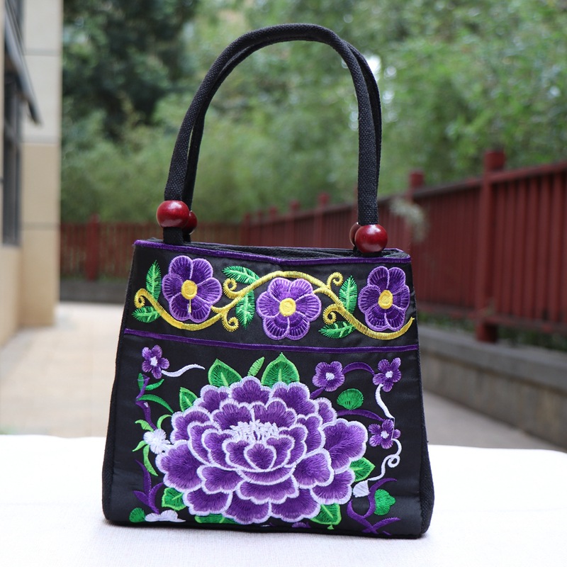 Bolsa de mujeres de mediana edad y ancianos estilo étnico bolso bordado lienzo Bolso pequeño bolso de las mujeres de mediana edad