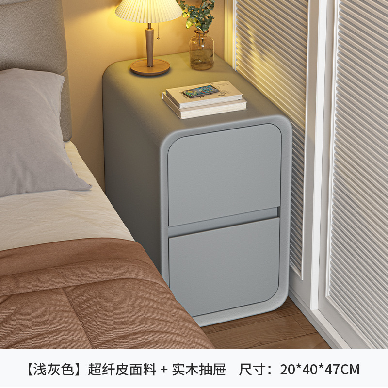 Mesita de noche estrecha de almacenamiento de noche pequeño Gabinete dormitorio crema Estilo madera maciza cajón doble gabinete lateral pequeño Gabinete hueco