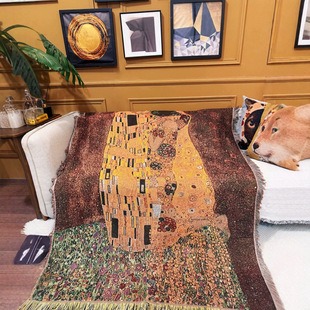 Cross-Border Export Decorative Blanket Jacquard Tapestry World Famous Painting "Kiss" Sofa Towel Thread Blanket Dustproof Full Cover Sofa Blanket
