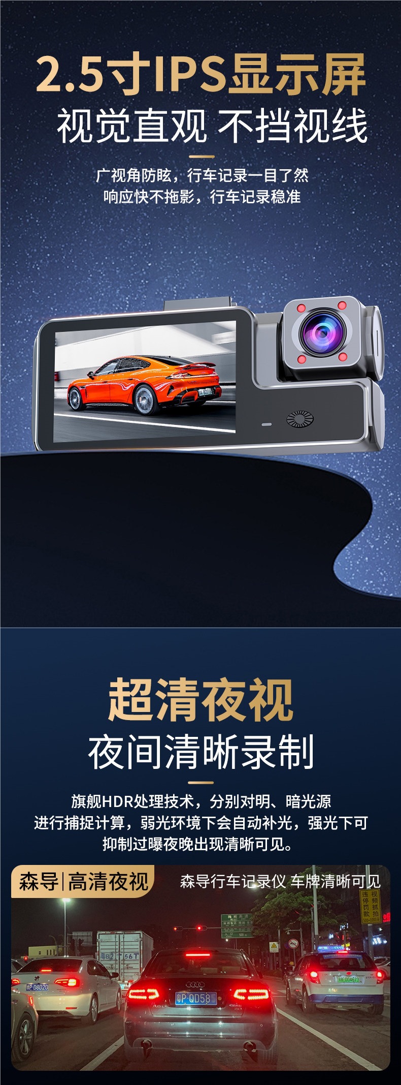 SenDao 2026 New Model 4K Triple-Lens Dashcam with APP Connectivity, 24H Parking Monitoring, No Wiring Required, Wireless