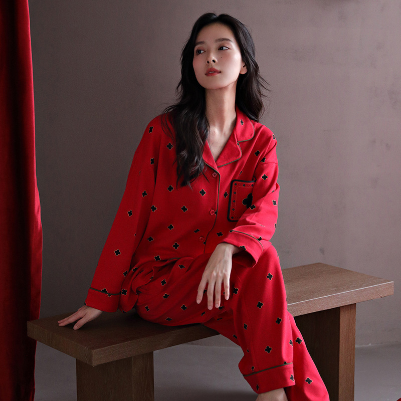 睡衣女春秋款纯棉翻领长袖长裤2025年新款秋冬季高级感家居服套装|undefined
