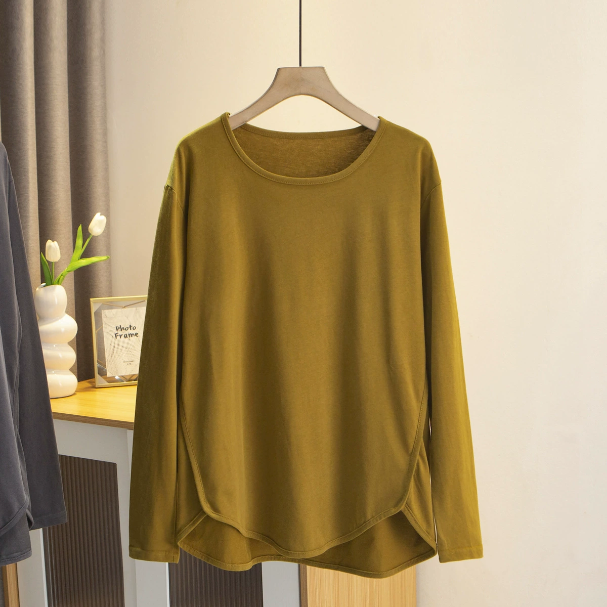 200 кг Толстая сестра, осень больших размеров, женская простая Однотонная рубашка-рубашка с длинными рукавами Joker, футболка 0024