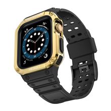 适用苹果手表一体表带iwatch765432se撞色硅胶表带批发TPU+PC外壳