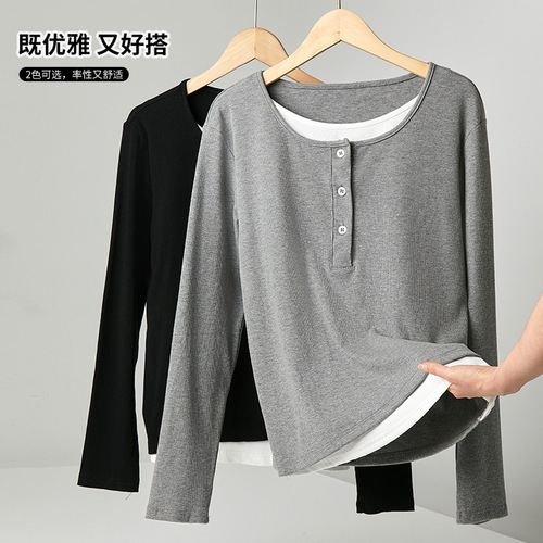 Elegant Spring and Autumn Top for Women: Loose-Fitting, Long-Sleeve, True-Shoulder T-Shirt—Perfect for Layering or Wearing Alone as a Base Piece