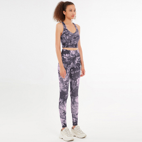  New Printed Yoga Wear Set Women's Quick-Drying Yoga Pants Beautiful Back Sports Bra European and American Fitness Wear Manufacturers