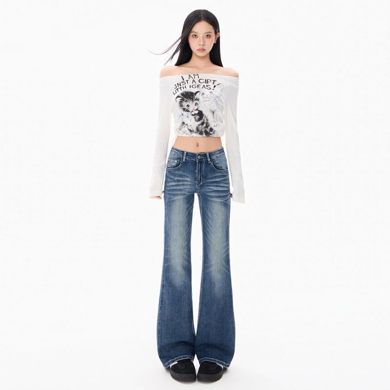 Wholesale American Retro High-Waisted Flared Jeans Low-Waisted Slim Versatile Flared Straight-Leg Pants for Women