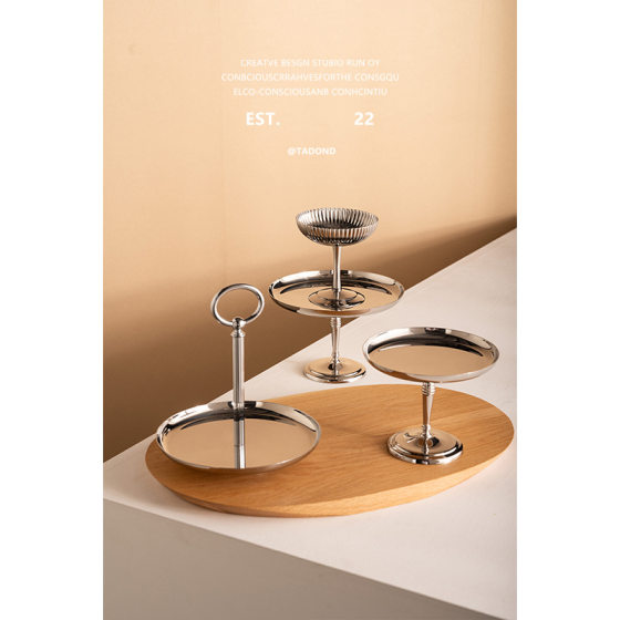 European Style Stainless Steel Pudding Cup Dessert Plate Household Dining Goblet Ice Cream Cup Light Luxury Afternoon Tea Cake Plate