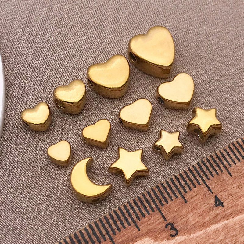 不锈钢高保色爱心五角星月亮隔珠diy通孔珠手工手链项链饰品配件|undefined