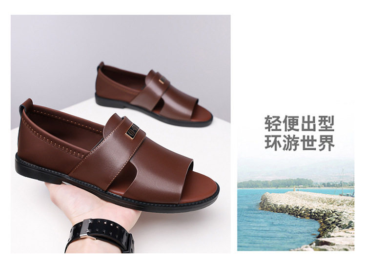 Dép sandal nam quai ngang kiểu La Mã da mềm chống trượt, hở ngón đi biển — Màu nâu , Đen chi tiết 7