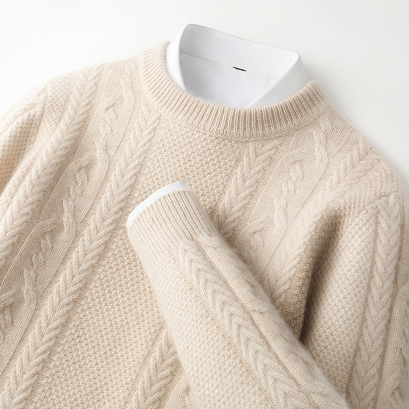 一件过冬三股加厚100%纯羊毛衫男士圆领商务休闲套头羊绒衫毛衣潮