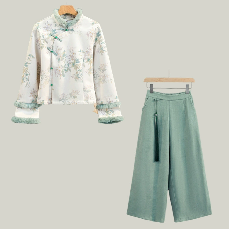 Зимний китайский ретро темперамент с плюшевым шерстяным воротником