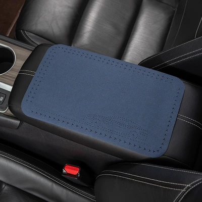 Armrest box pad | cover plush four seasons universal - suede-armrest-pad-without-label-navy-blue