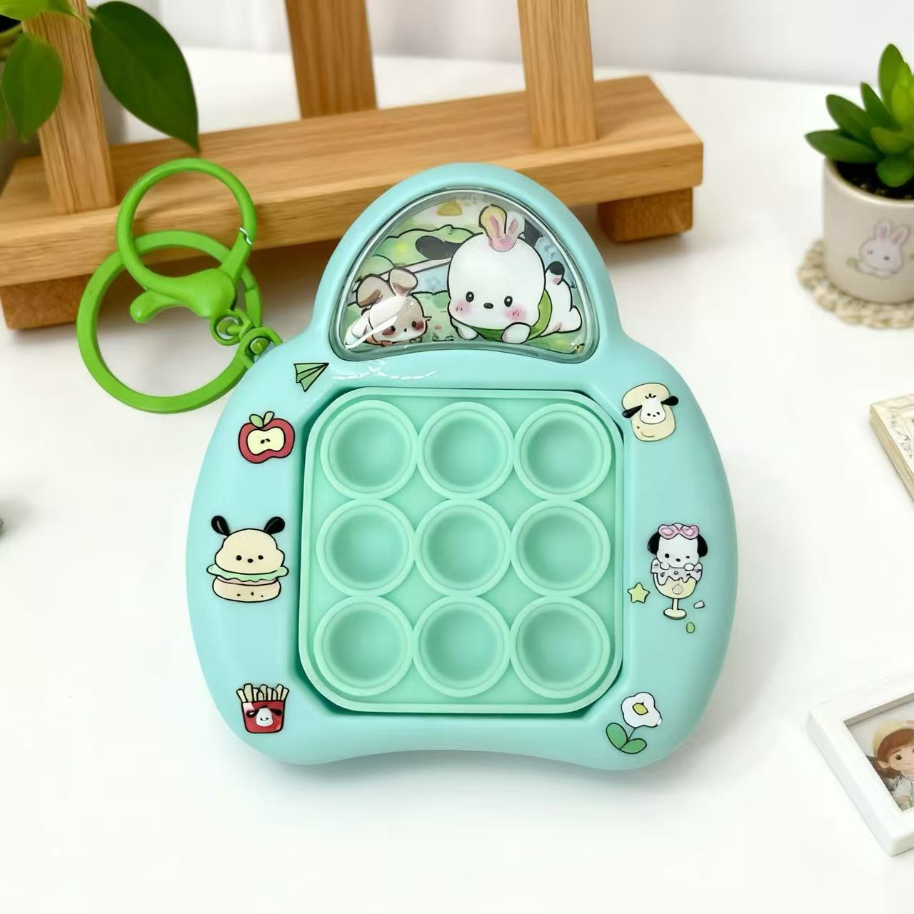 Creativo Sanli botón sonido empuje creativo dibujos animados empuje rápido mini descompresión burbuja llavero bolso colgante