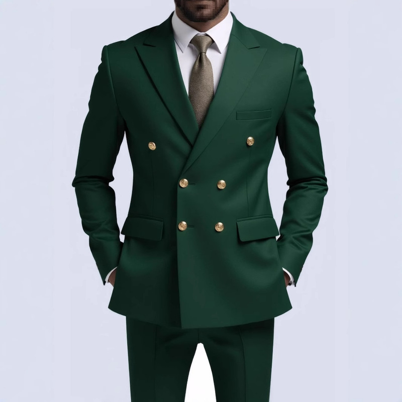 Temu Foreign Trade European Size Men's Double-Breasted Gold Button Casual Suit Jacket Men's Business Formal Single-Breasted Jacket