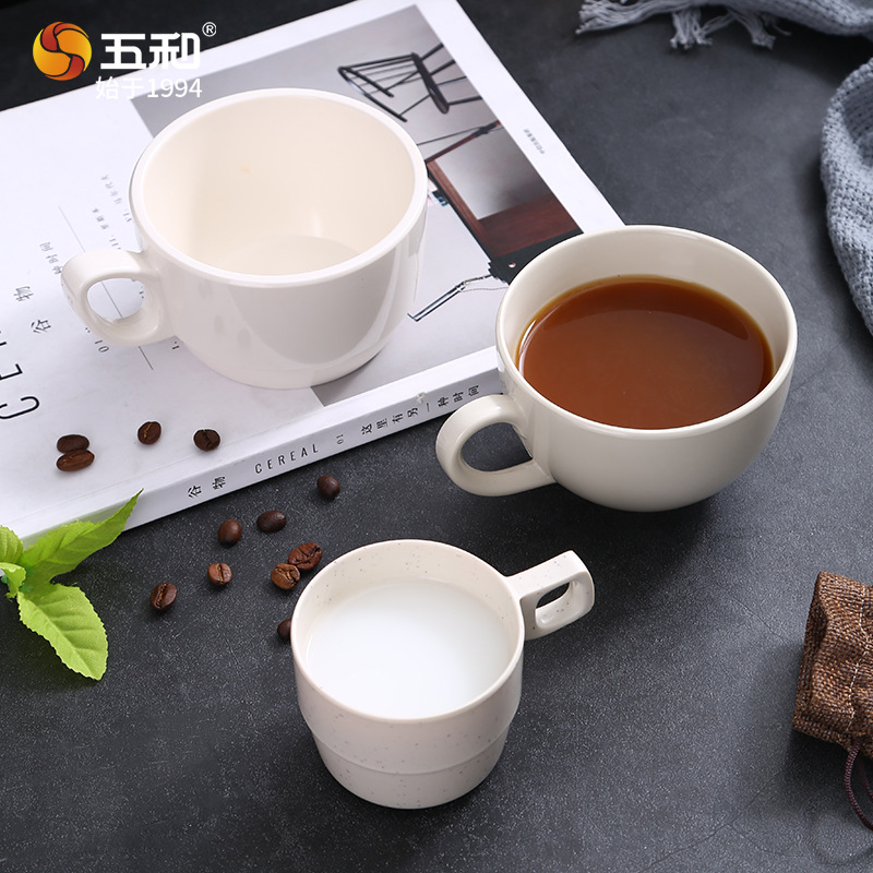 우허 멜라민 커피잔 301-400ml 유럽풍 카푸치노 라떼컵 컵받침 옵션