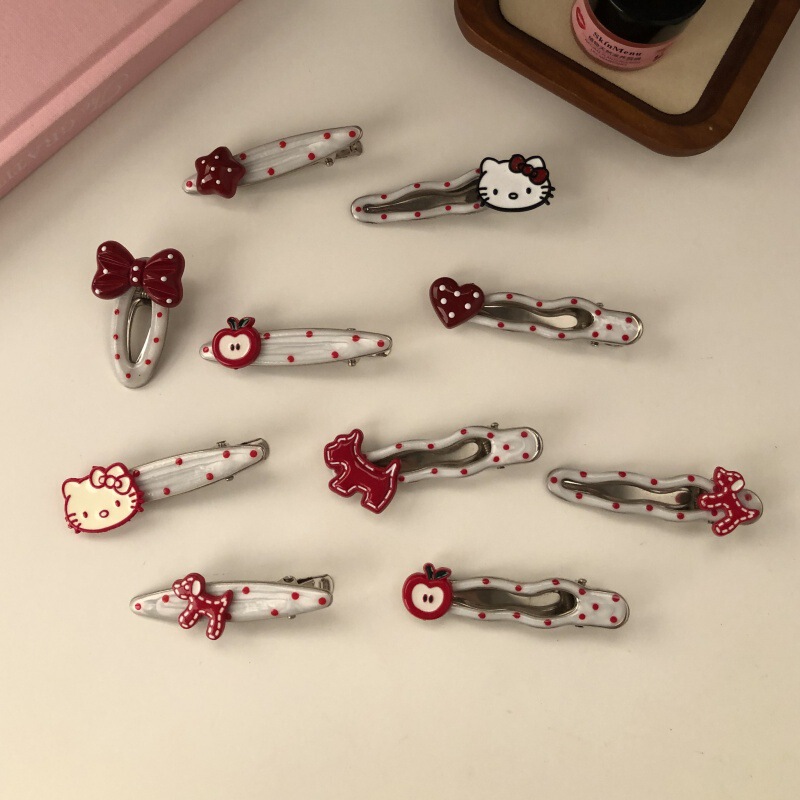 Ankara Red Heart Hairpin Apple Polka Dot New Hairpin Sweet and Cute Side Bangs Clip Bow Hair Accessory