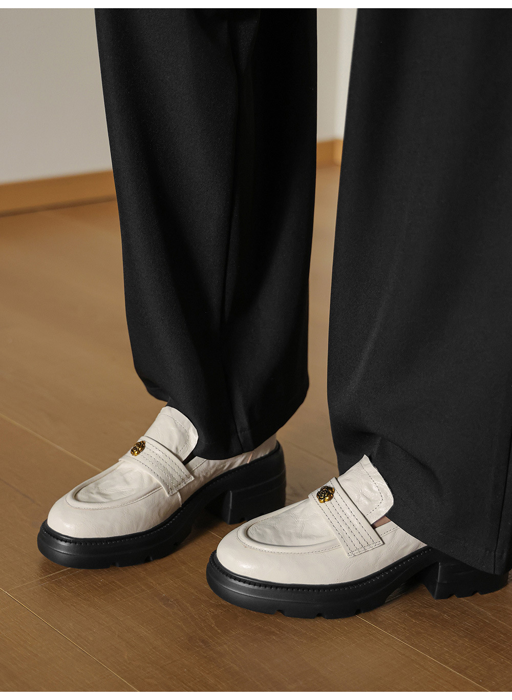Giày loafer nữ mũi tròn gót vuông dày đế cao 6 cm da cừu — màu nâu chi tiết 15