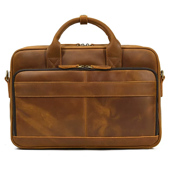 Crazy Horse Leather Men's Briefcase 15.6inch Computer Bag Genuine Leather Crossbody Bag Business Handbag
