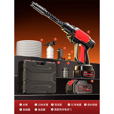 Gun, Portable Charging Powerful Floor Washing – Portable car washer - german-engineered-quad-pump-pulse-turbo96vh-extended-range-single-battery40-sections-of-power-1-battery-1-charge-10m-water-pipesstorage-box-packaging