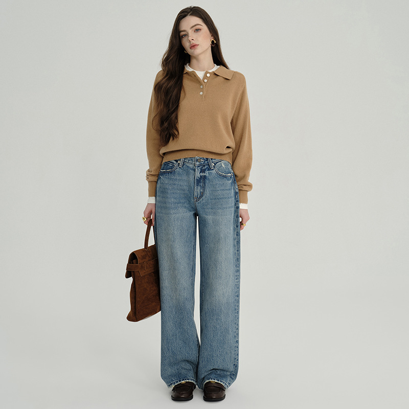 Coolmei Pai 2026 Four-Season High-End Jeans, Loose High-Waisted Cropped Pants, Floor-Length Straight-Leg Pants, Direct Supply from the Manufacturer