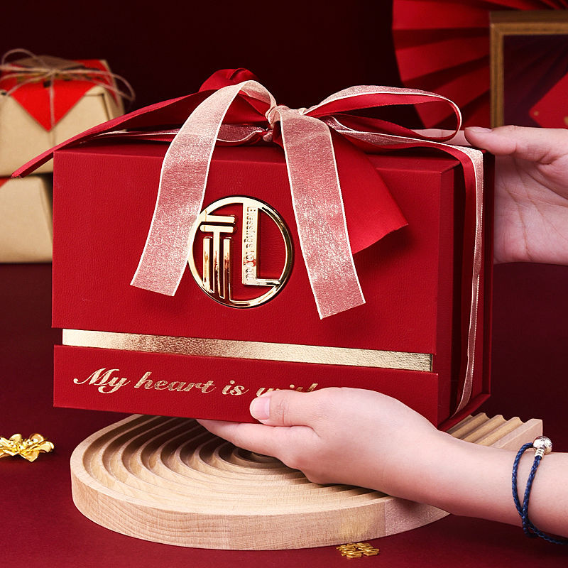 高档结婚伴手礼盒酒红色加厚硬质婚宴糖盒婚礼回礼盒子空盒礼物盒