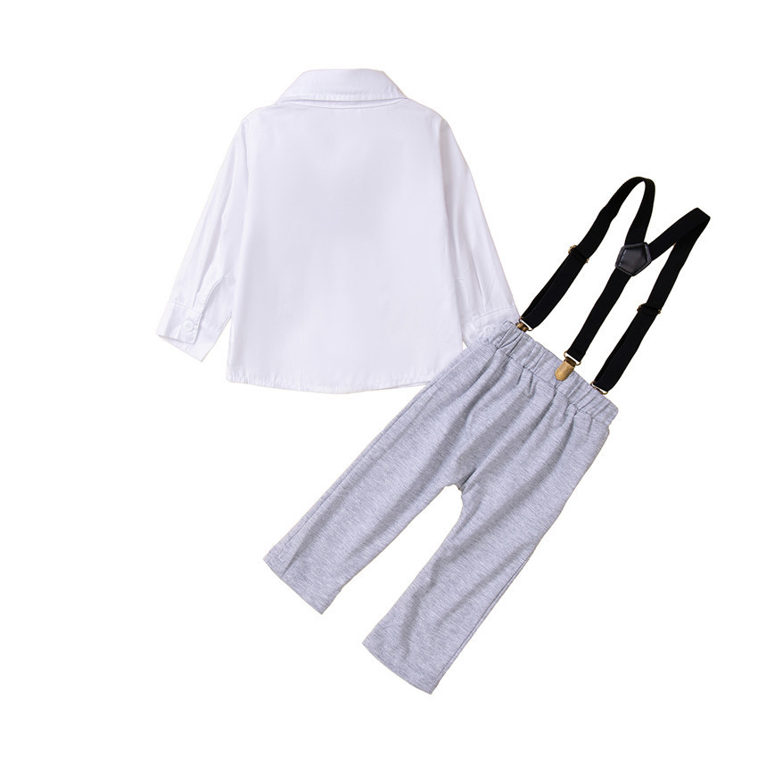 Spring and Autumn New Gentleman's Set Fashion Boys' Baby White Tie Shirt+Strap Pants_voghion.com