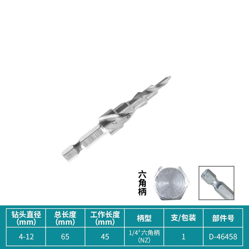 牧田六角柄螺旋槽阶梯钻直槽阶梯钻镀钛钻直径4-12mm/4-20mm