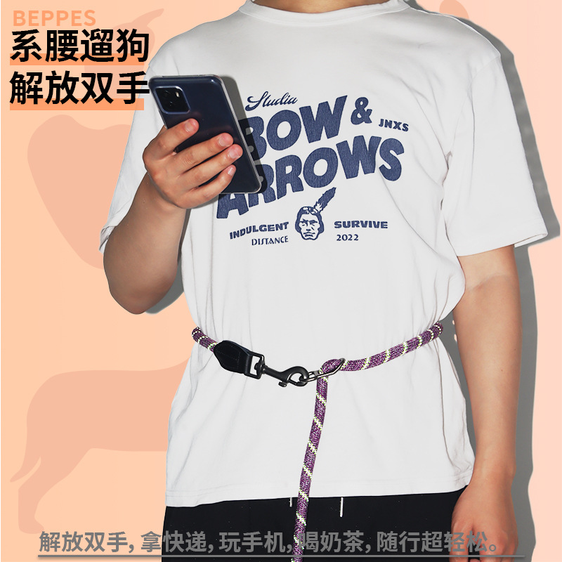 Correa de perro de doble cabeza de algodón y lino reflectante transfronterizo nuevo con agarre multifuncional crossbody cintura correa de correr