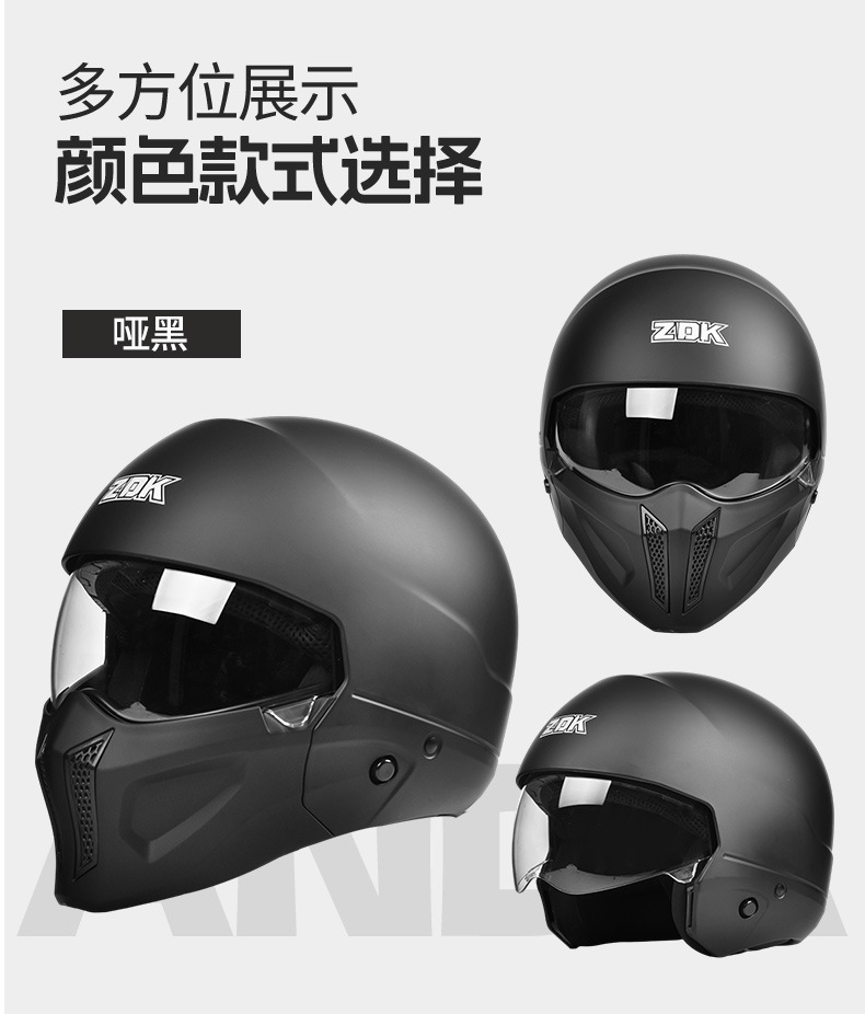 3C Motorcycle Scorpion Helmet for Men and Women, Winter Riding Motorcycle Cruising Combination Full-Face Helmet, Retro Three-Quarter Helmet
