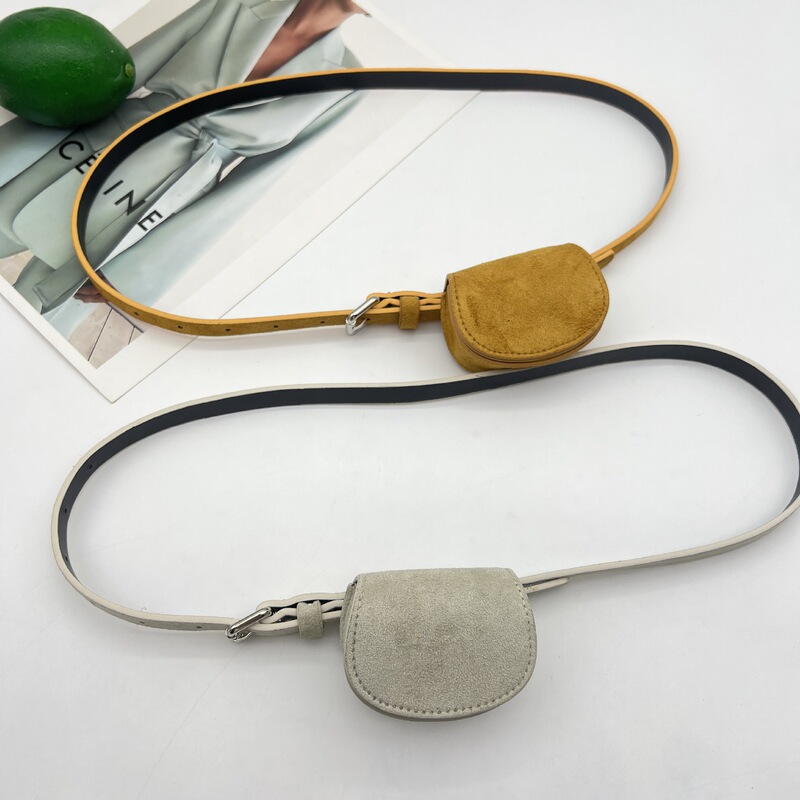 Suede Belt Small Bag Women's Mini Small Waist Bag Decoration with Skirt Sweater Jeans Waist Thin Belt Accessories