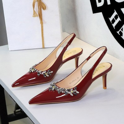A107-H68 European and American style sexy rhinestone decoration pointed design sense patent leather back empty back stra