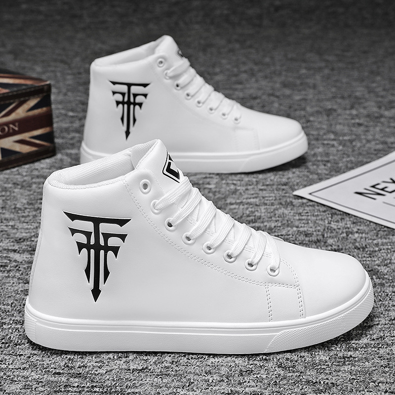 Herr high top casual sneakers i läder halkfria andningsbara vita_voghion.com