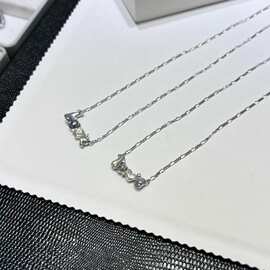 Love 海水keshi珍珠纯银设计款项链 加粗加厚银链子 总长45cm