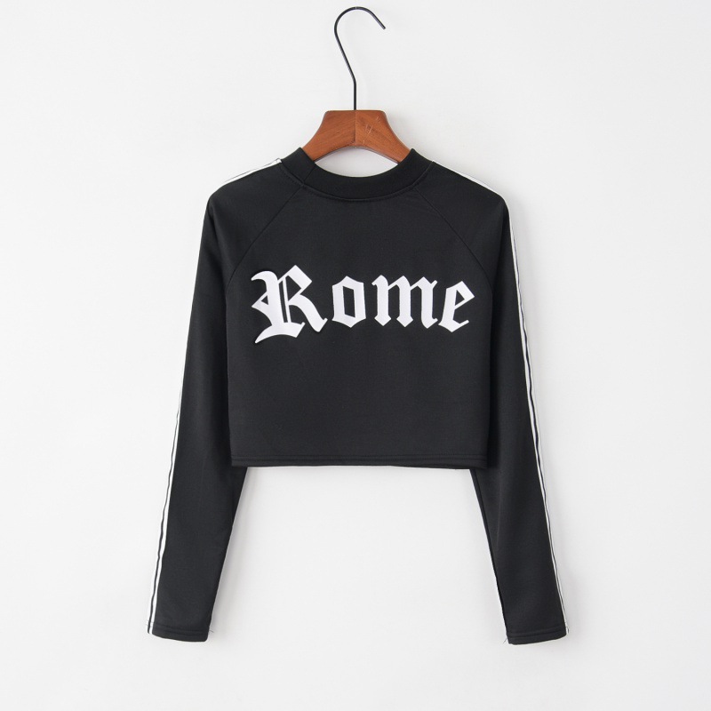2019 Women's Autumn Letter Print Ribbon Round Neck Long Sleeve Sweatshirt_voghion.com
