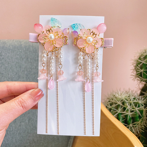 Sweet Chinese-style Hanfu hair accessories for children, flower-shaped tassels, step-flowers hair clips, princess-style accessories for girls