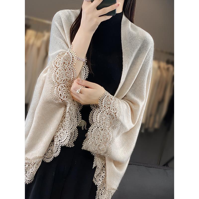 Sweater Coat Women's Spring and Autumn Loose Mid-length Sweater Outer Cape Fashion Elegant Wool Cape Shawl Sweater Coat Women's Spring and Autumn Loose Mid-length Sweater Outer Cape Fashion Elegant Wool Cape Shawl