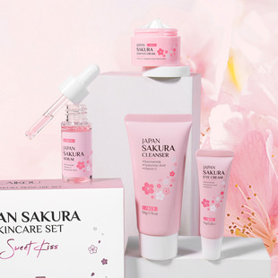 Cross-border Lecco Japan Cherry Blossom Skin Care suit 4-piece Cleansing Essence Eye Cream Cream Factory Wholesale