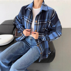2025跨境外贸新款欧美休闲长袖开衫翻领格子衬衣亚马逊百搭衬衫女