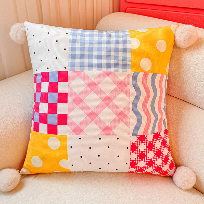 Almohada de dopamina geométrica, funda de almohada, sofá de sala de estar, almohada, impresión de cabecera, almohada de cintura abstracta, bola de pelo