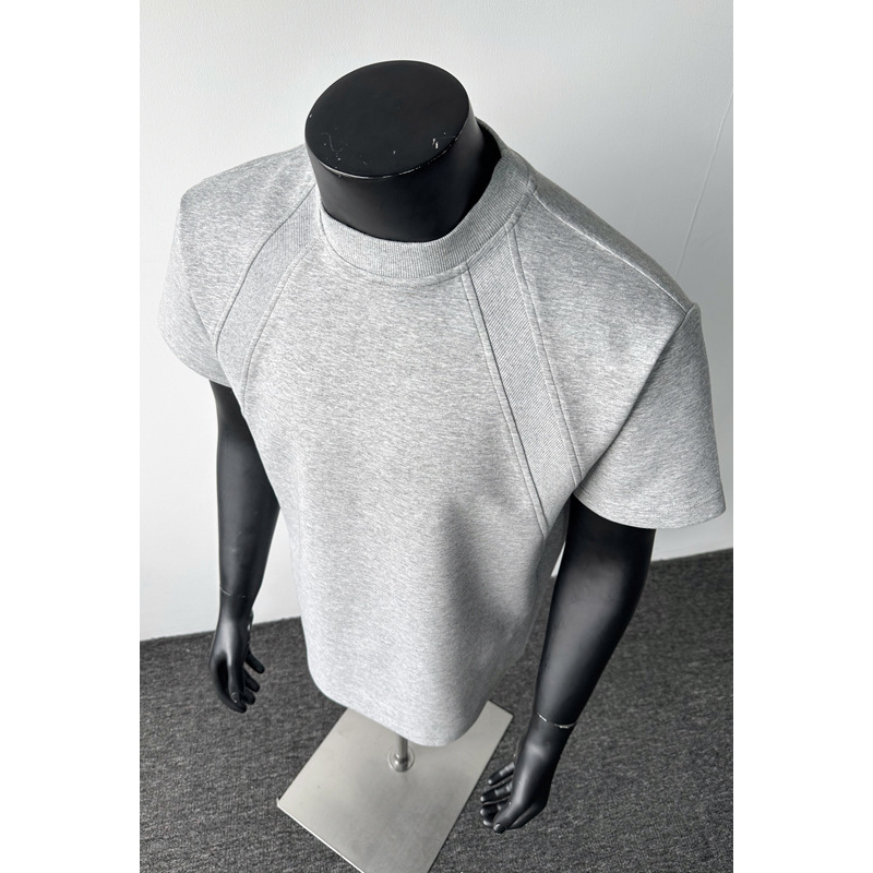 Cleanfit American-Style Heavy-Duty Deconstructed Short-Sleeve Men's Summer Boxy Fit T-Shirt with Air Layer Splicing Short-Sleeve Men's T-Shirt