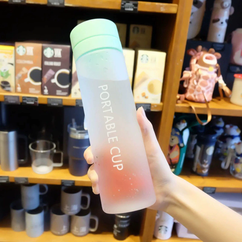 Water cup plastic cup wholesale sports water bottle frosted double lid high color value large capacity men and women net red water cup students