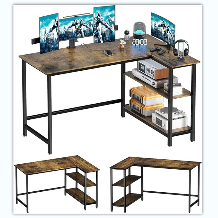 L Shaped Computer Desk - 43inch Home Office Desk with Shelves, Gaming Desk Corner Desk for Work
