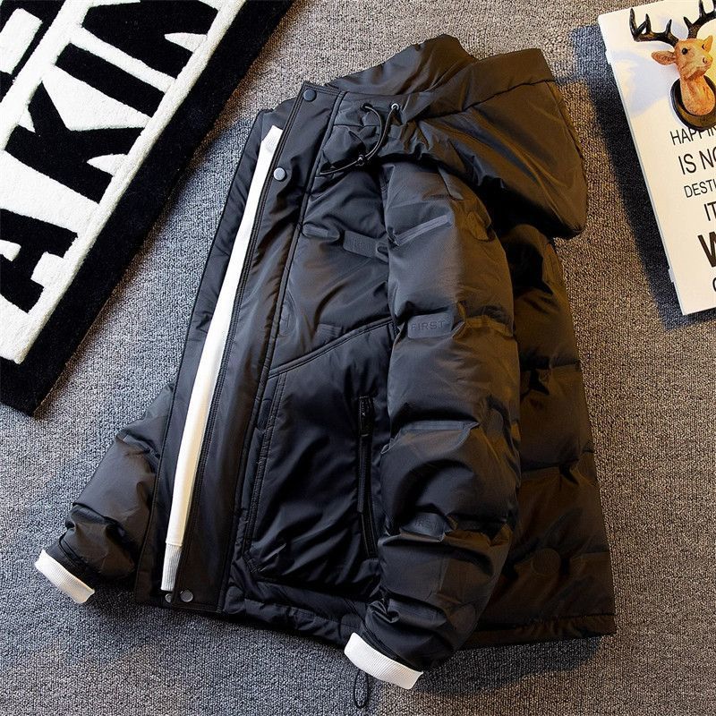 Down Jacket Men's Autumn and Winter 2024 New Light Clothing Pure Color Fleece-Lined Thickeneded Work Jacket