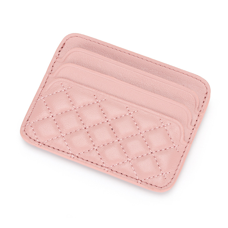 Genuine Sheepskin Leather Card Holder For Women, Slim Compact Diamond Quilted Wallet For Bank Cards, Driver's License And Coins - Thumbnail 6