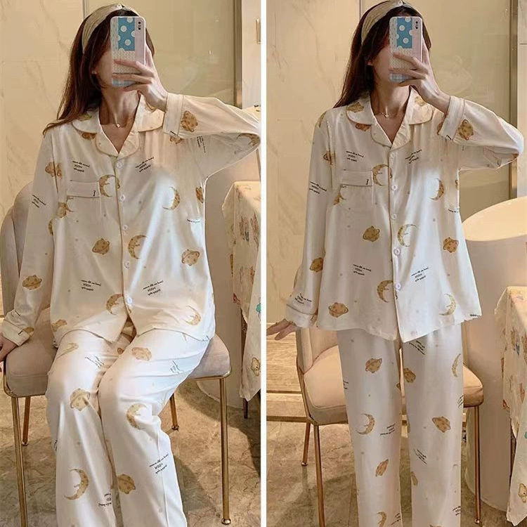 Пижама Женская Весна и осень 2023 новая милая Свободная верхняя одежда с вырезом взрывы Студенческая Осенняя Домашняя одежда костюм