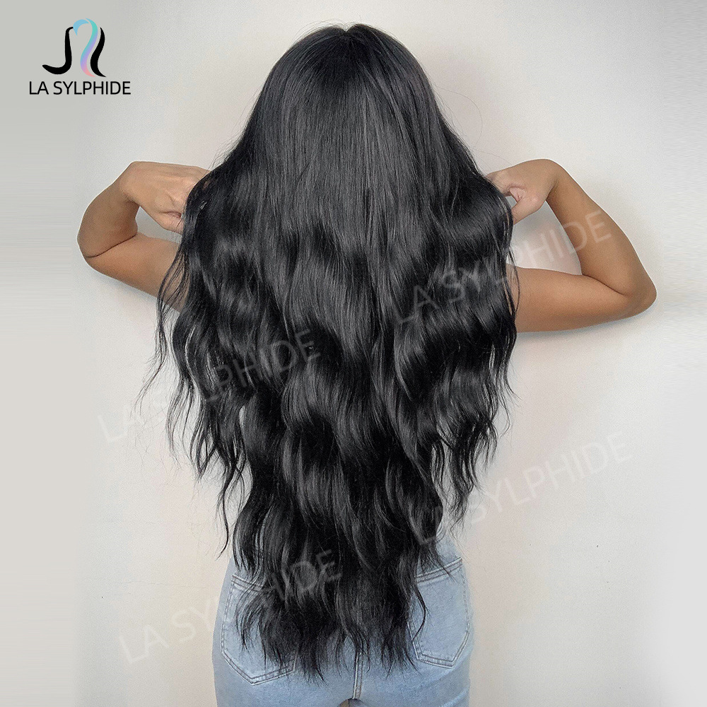 1B Black Long Curly Hair 28in Black Wig Female Amazon New Product Mechanism High Temperature Wire Head Cover