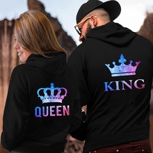 2023新款wish欧码情侣装 QUEEN KING皇冠印花连帽长袖情侣卫衣