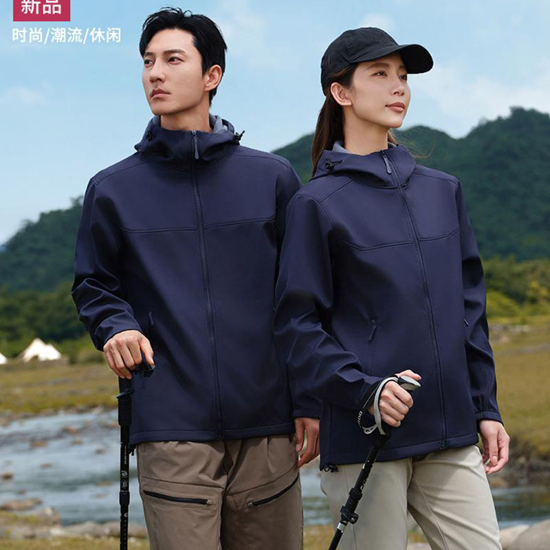 Autumn and Winter Soft Shell Jacket Print Logo Hooded Thin New Mountaineering Suit Sports Coat Outdoor Jacket Couple
