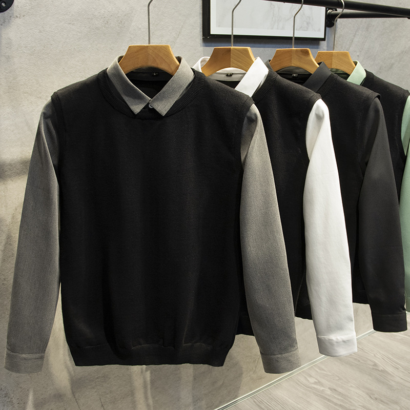 Spring and Autumn Fake Two-Piece Sweater Knitwear Men's Vest Trendy 2026 New Fashion Casual Lapel Jacket Men's Clothing Spring and Autumn Fake Two-Piece Sweater Knitwear Men's Vest Trendy 2026 New Fashion Casual Lapel Jacket Men's Clothing